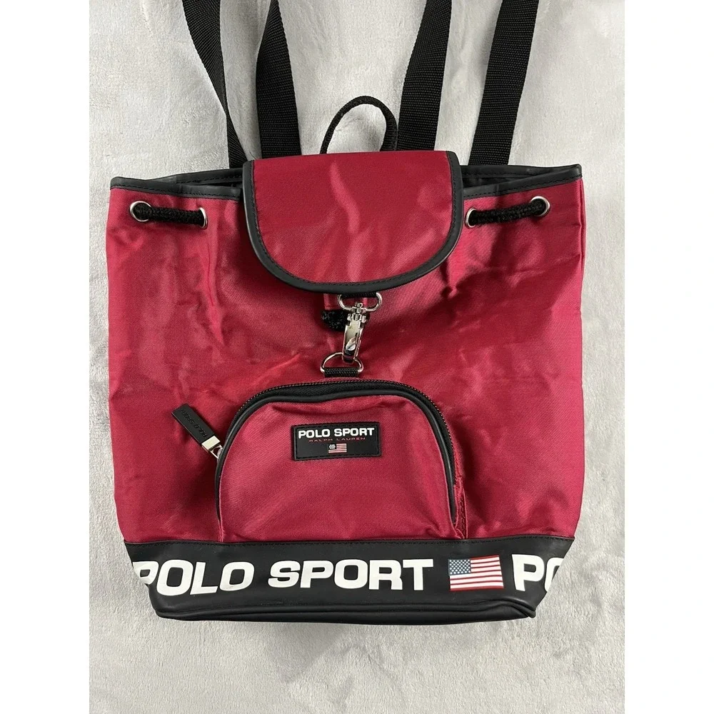 Vintage Polo Sport Ralph Lauren Backpack Red Black Rucksack Drawstring